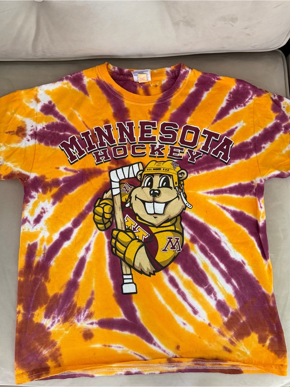 Minnesota Hockey Tie-Dye T-Shirt - Gold & Maroon